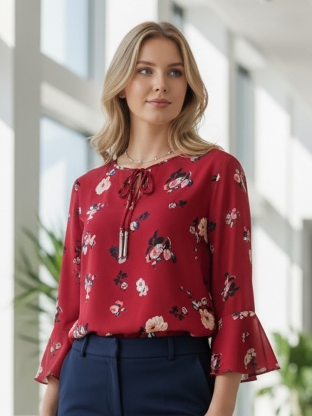 Ivanka Trump burgundy Floral Blouse